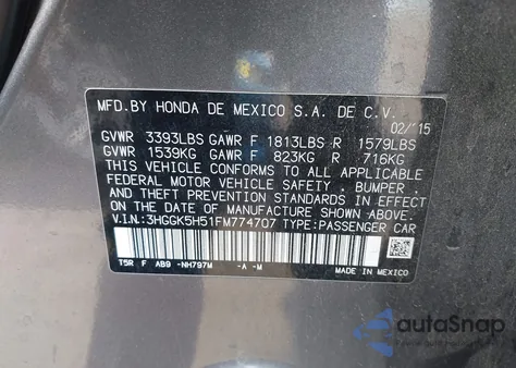 2015 Honda Fit Lx from USA, damaged, VIN 3HGGK5H51FM774707